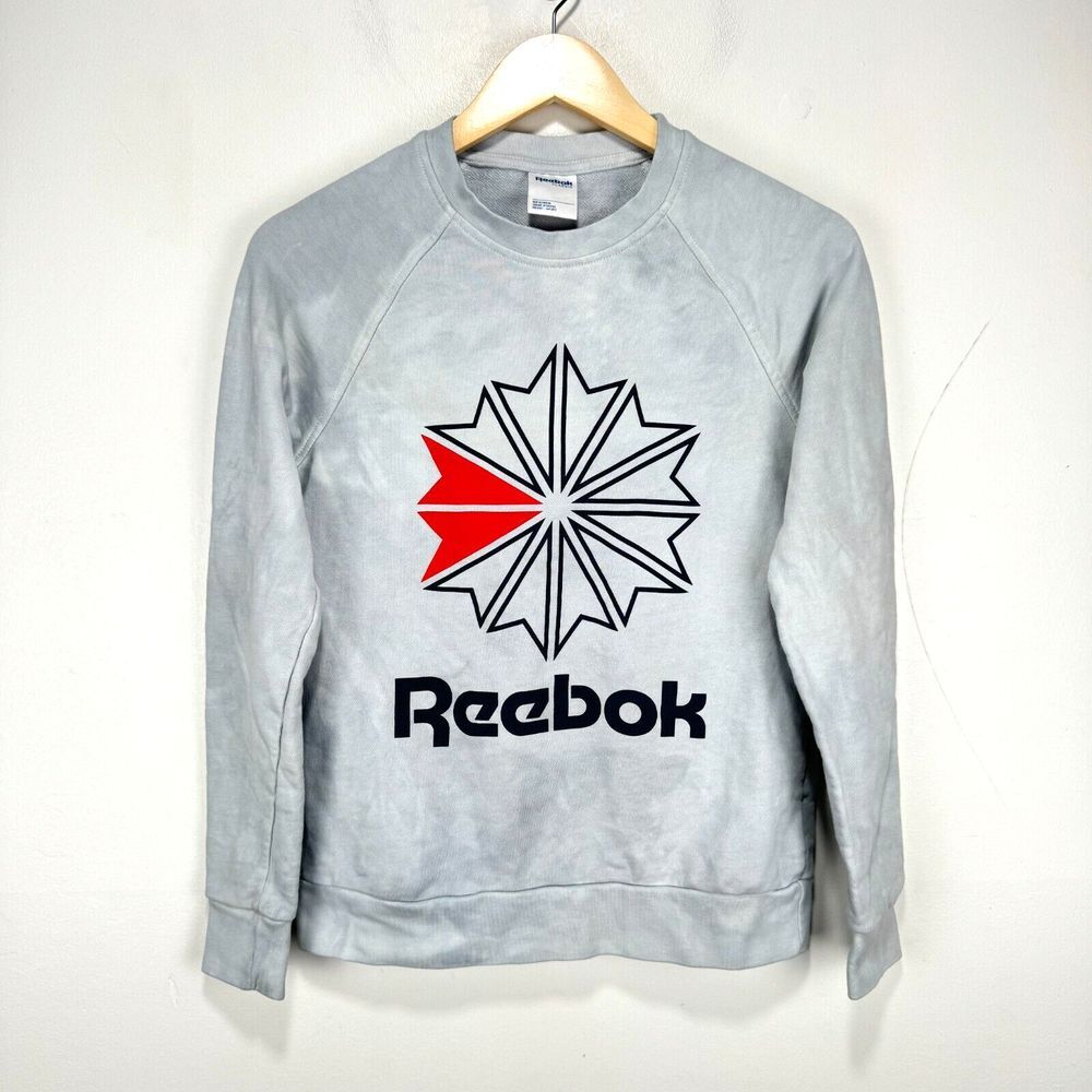Reebok Classics Heritage Crew Sweatshirt Women Small Starcrest Graphic Logo Gray